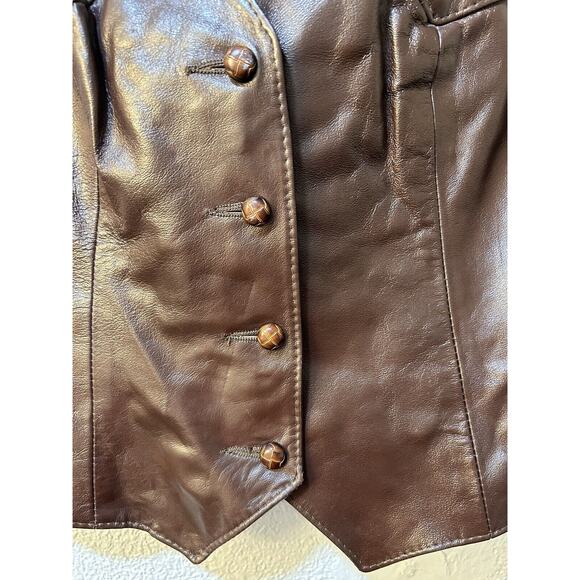 Vintage H Bar C California Ranch Wear Leather Sz 10 Brown Vest Cowgirl - Picture 7 of 16